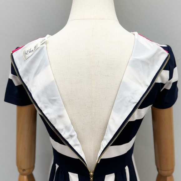 Eliza J Navy and Cream Striped Dress Size 2 Polyester Spandex Rayon - Picture 8 of 12